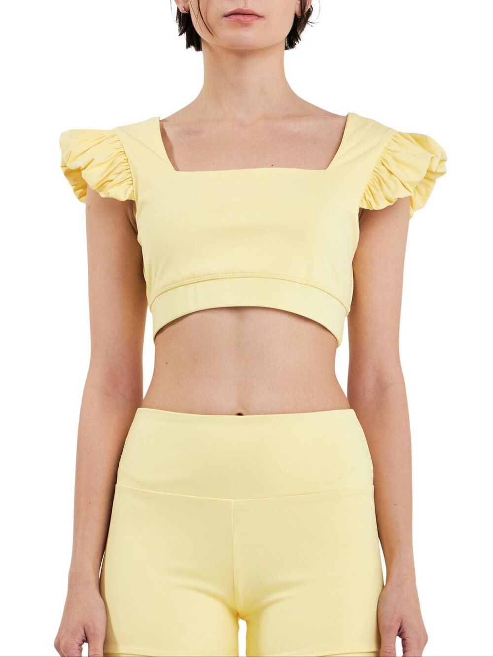 NWOT Grey Lab Light Yellow Puff Sleeve Crop Top